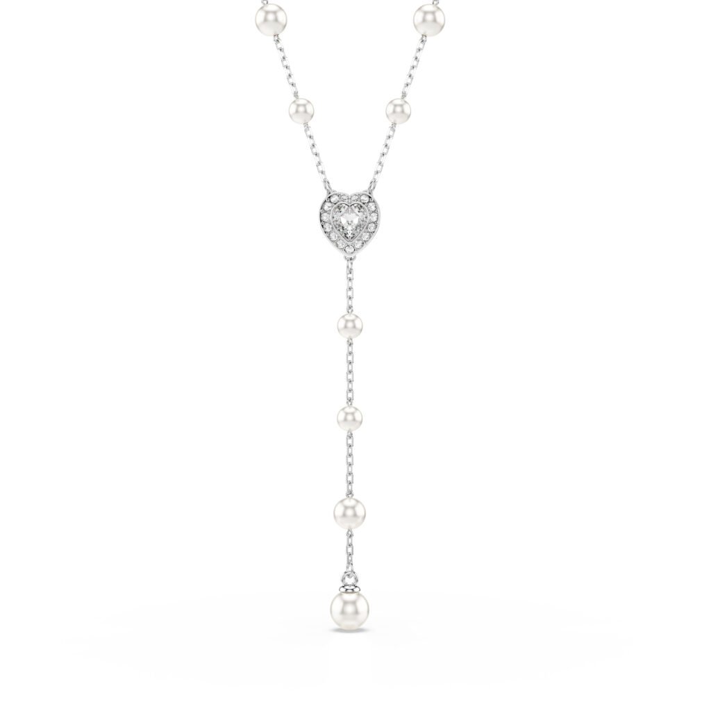 Κολιέ σε σχήμα Υ Ariana Grande x Swarovski Crystal pearl, Μείξη κοπών, Καρδιά, Λευκό, Επιμετάλλωση ροδίου