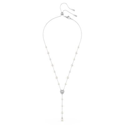 Κολιέ σε σχήμα Υ Ariana Grande x Swarovski Crystal pearl, Μείξη κοπών, Καρδιά, Λευκό, Επιμετάλλωση ροδίου