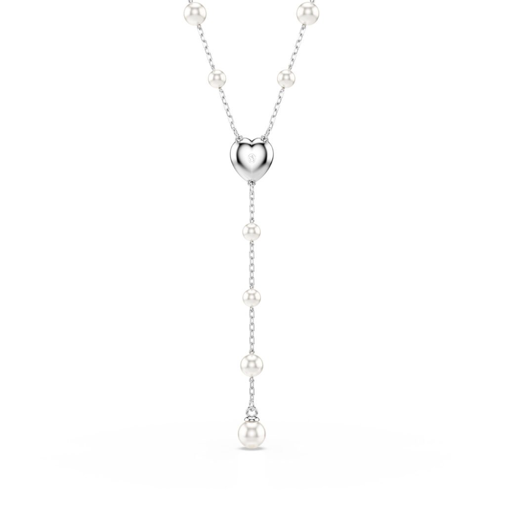 Κολιέ σε σχήμα Υ Ariana Grande x Swarovski Crystal pearl, Μείξη κοπών, Καρδιά, Λευκό, Επιμετάλλωση ροδίου - Image 4