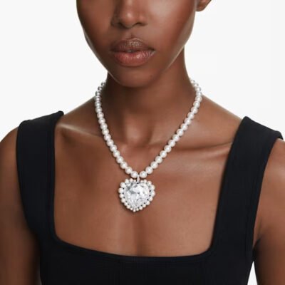 Κολιέ Ariana Grande x Swarovski Crystal pearl, Κοπή Heart, Καρδιά, Λευκό, Επιμετάλλωση ροδίου